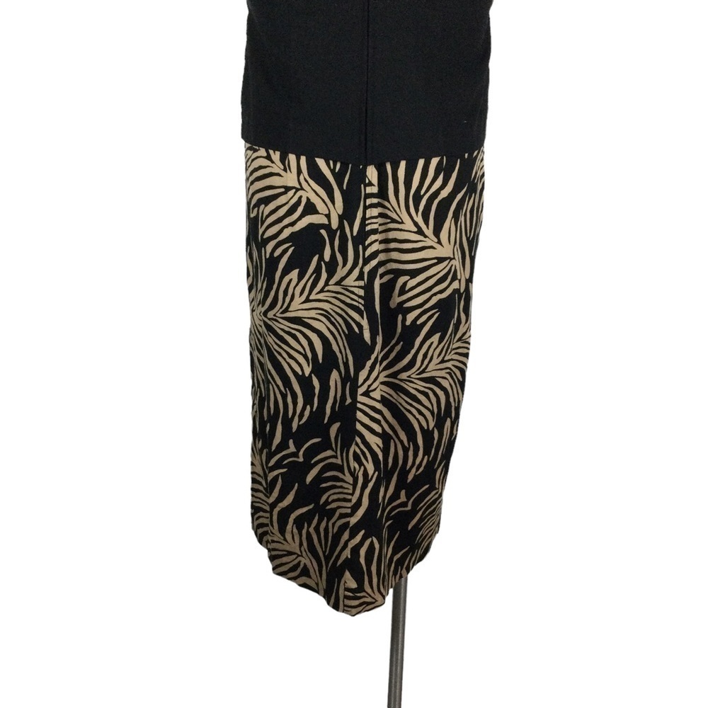Courtenay‎ Linen Blend Black Tan Leaf/Zebra Print Belted Women Dress Size 14 P - Picture 8 of 12